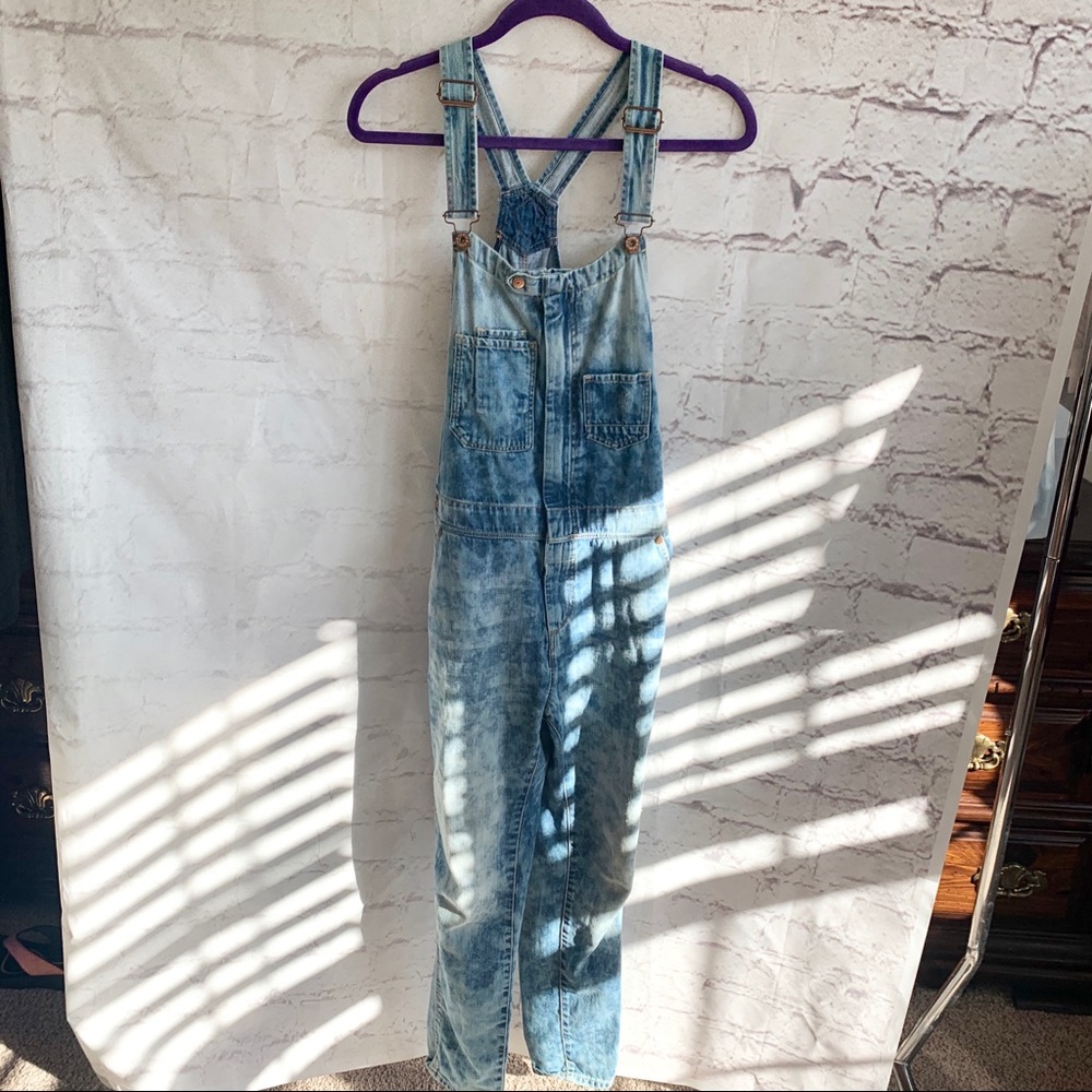 H&M bright and light blue acid wash Denim Overalls